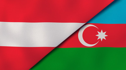 The flags of Austria and Azerbaijan. News, reportage, business background. 3d illustration