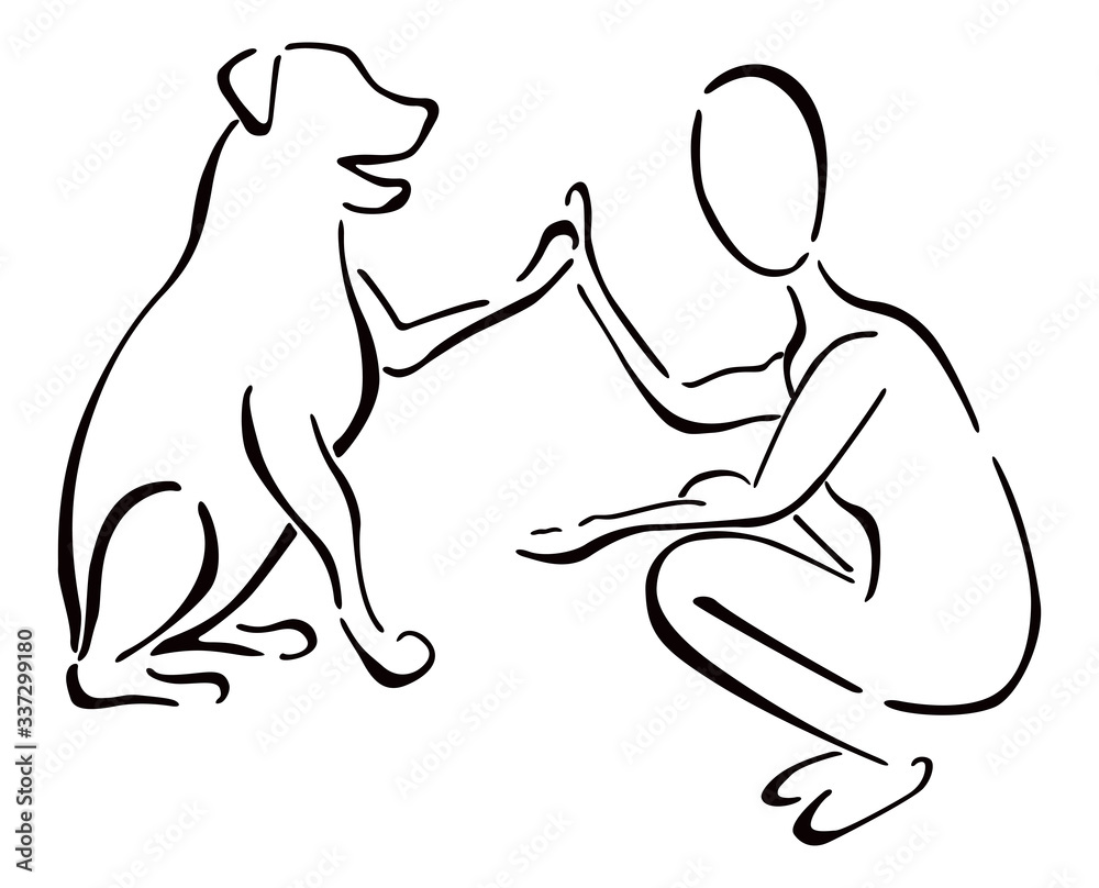 Wall mural friendship between human and dog depicted at illustration - Wall murals