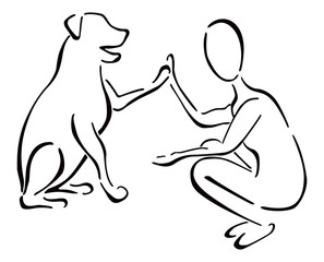 Friendship between Human and Dog depicted at illustration