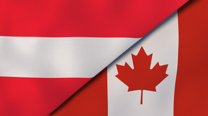 The flags of Austria and Canada. News, reportage, business background. 3d illustration