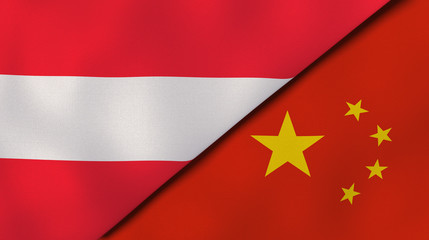 The flags of Austria and China. News, reportage, business background. 3d illustration