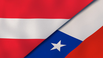 The flags of Austria and Chile. News, reportage, business background. 3d illustration