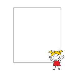 Happy little girl with white background banner for kids menu, kindergarten or preschool. Vector illustration isolated on white background