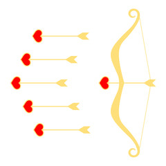 Cupid's bow and arrows isolated on white background. Vector stock illustration. Flat