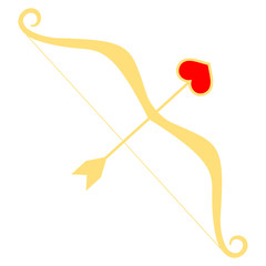 Cupid's bow and arrow with tip heart isolated on white background. Vector stock illustration. Flat