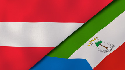 The flags of Austria and Equatorial Guinea. News, reportage, business background. 3d illustration