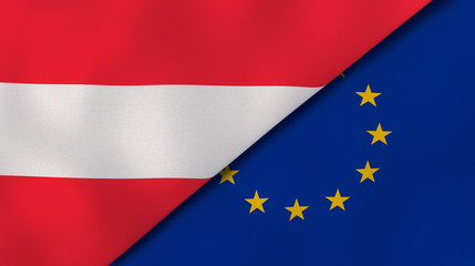 The flags of Austria and European Union. News, reportage, business background. 3d illustration