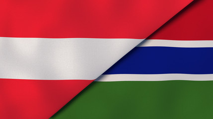 The flags of Austria and Gambia. News, reportage, business background. 3d illustration