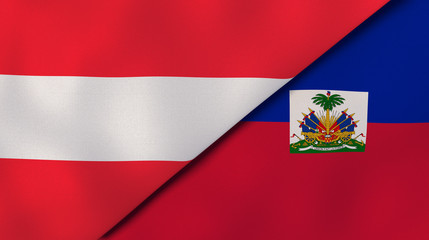 The flags of Austria and Haiti. News, reportage, business background. 3d illustration