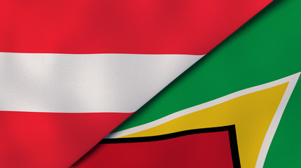 The flags of Austria and Guyana. News, reportage, business background. 3d illustration