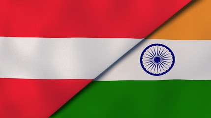 The flags of Austria and India. News, reportage, business background. 3d illustration