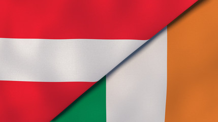 The flags of Austria and Ireland. News, reportage, business background. 3d illustration