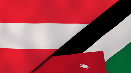 The flags of Austria and Jordan. News, reportage, business background. 3d illustration