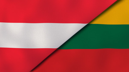 The flags of Austria and Lithuania. News, reportage, business background. 3d illustration