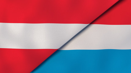 The flags of Austria and Luxembourg. News, reportage, business background. 3d illustration