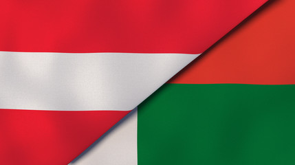 The flags of Austria and Madagascar. News, reportage, business background. 3d illustration