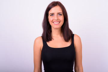 Portrait of happy young beautiful woman smiling