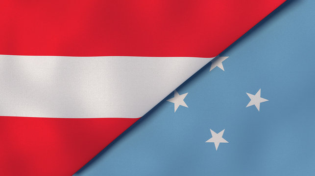 The flags of Austria and Micronesia. News, reportage, business background. 3d illustration
