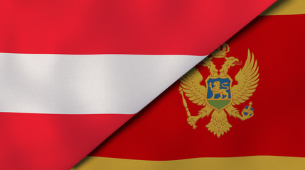 The flags of Austria and Montenegro. News, reportage, business background. 3d illustration
