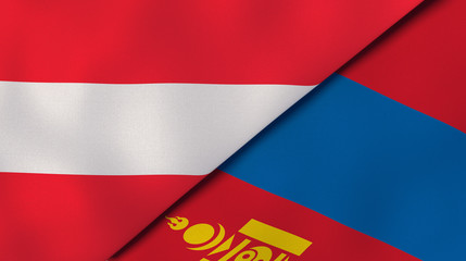 Fototapeta premium The flags of Austria and Mongolia. News, reportage, business background. 3d illustration