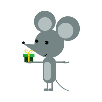 mouse with gift present vector isolated