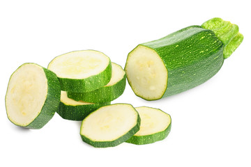 fresh green zucchini slices isolated on white background