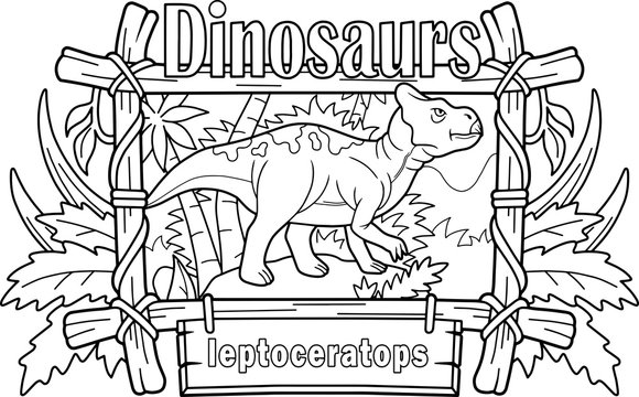 cartoon prehistoric dinosaur leptoceratops, coloring book, funny illustration