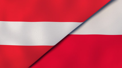 The flags of Austria and Poland. News, reportage, business background. 3d illustration