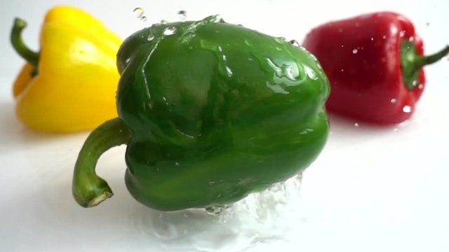 Juicy fresh pepper. Slow motion.