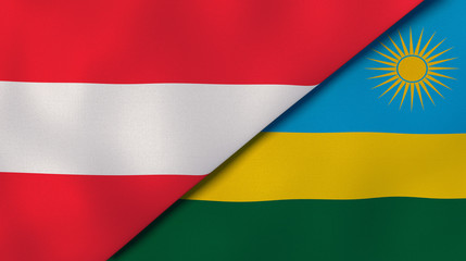 The flags of Austria and Rwanda. News, reportage, business background. 3d illustration