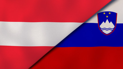The flags of Austria and Slovenia. News, reportage, business background. 3d illustration