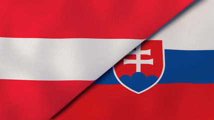 The flags of Austria and Slovakia. News, reportage, business background. 3d illustration