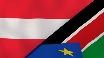 The flags of Austria and South Sudan. News, reportage, business background. 3d illustration