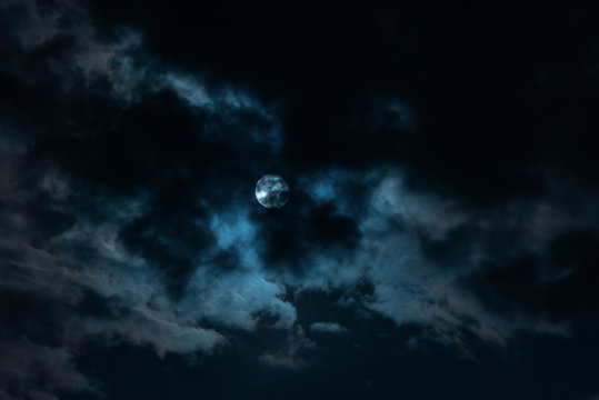 Beautiful night sky with clouds and moon