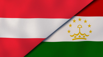 The flags of Austria and Tajikistan. News, reportage, business background. 3d illustration