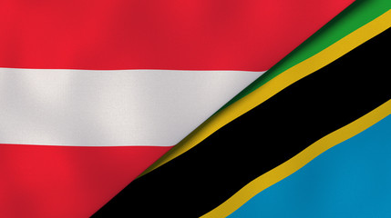 The flags of Austria and Tanzania. News, reportage, business background. 3d illustration