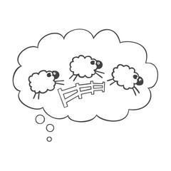 Speech bubble with cute sheep jumping over fence isolated on white background