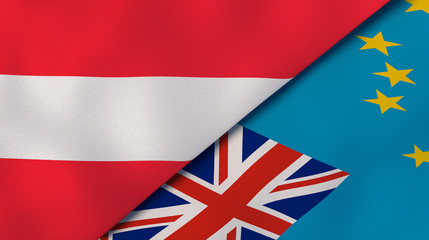 The flags of Austria and Tuvalu. News, reportage, business background. 3d illustration