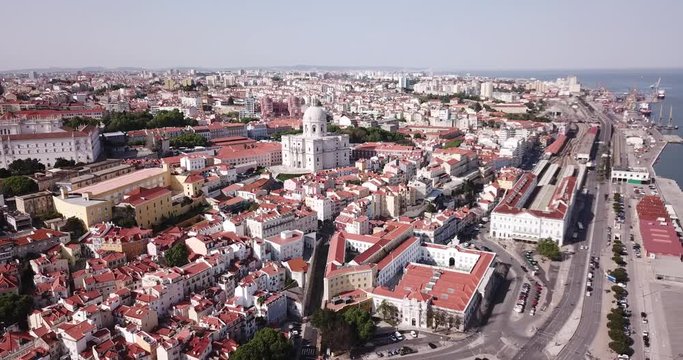 Aerial  view of  Lisbon district with National Pantheon and coastline 