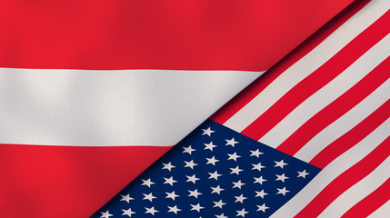 The flags of Austria and United States. News, reportage, business background. 3d illustration