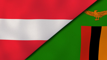 The flags of Austria and Zambia. News, reportage, business background. 3d illustration