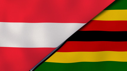 The flags of Austria and Zimbabwe. News, reportage, business background. 3d illustration