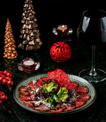 meat carpaccio on the table
