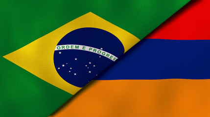 The flags of Brazil and Armenia. News, reportage, business background. 3d illustration