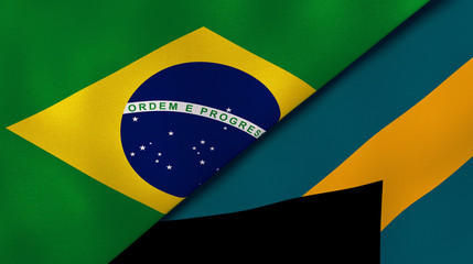 The flags of Brazil and Bahamas. News, reportage, business background. 3d illustration