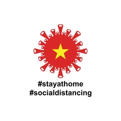 Vietnam Flag in virus cells. Vector illustration of virus , bacteria, fungi and infections isolated on white background. with hastag stay at home and social distancing