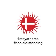 Denmark Flag in virus cells. Vector illustration of virus , bacteria, fungi and infections isolated on white background. with hastag stay at home and social distancing