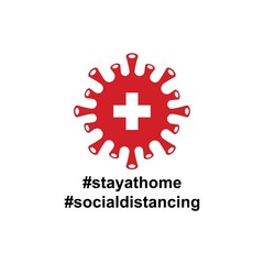 Fototapeta premium Swiss Flag in virus cells. Vector illustration of virus , bacteria, fungi and infections isolated on white background. with hastag stay at home and social distancing