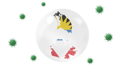 Antigua and Barbuda map inside crystal ball  protect from corona virus,stay at  home,work for home, overcome virus outbreak,virus protection concept,on white background, isolate