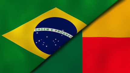 The flags of Brazil and Benin. News, reportage, business background. 3d illustration
